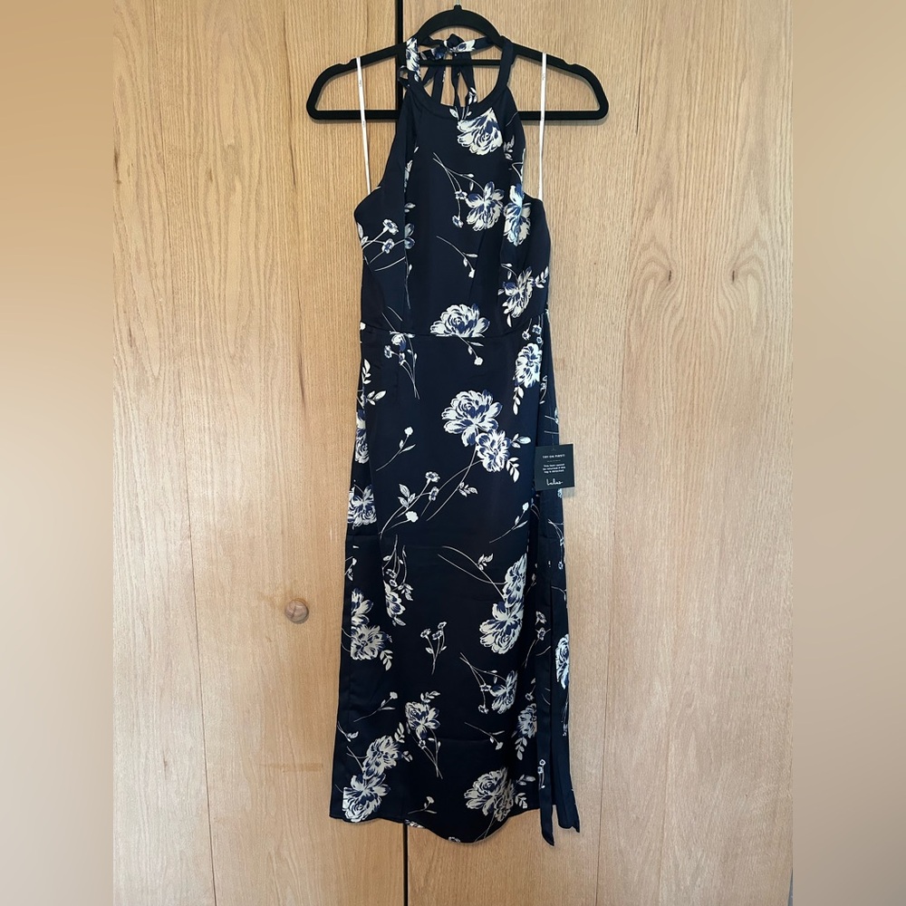 Elegant Navy Floral Halter Dress
